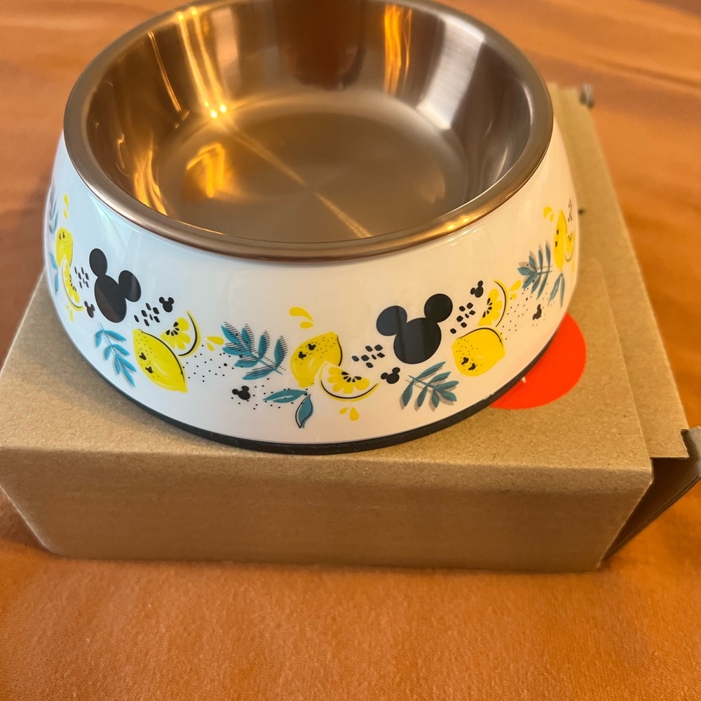 Chewy•Disney• Mickey Mouse lemon melamine stainless steel cat bowl•NWT